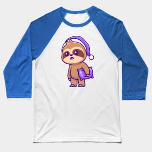 Cute Sloth Sleepy Holding Pillow Cartoon Baseball T-Shirt
